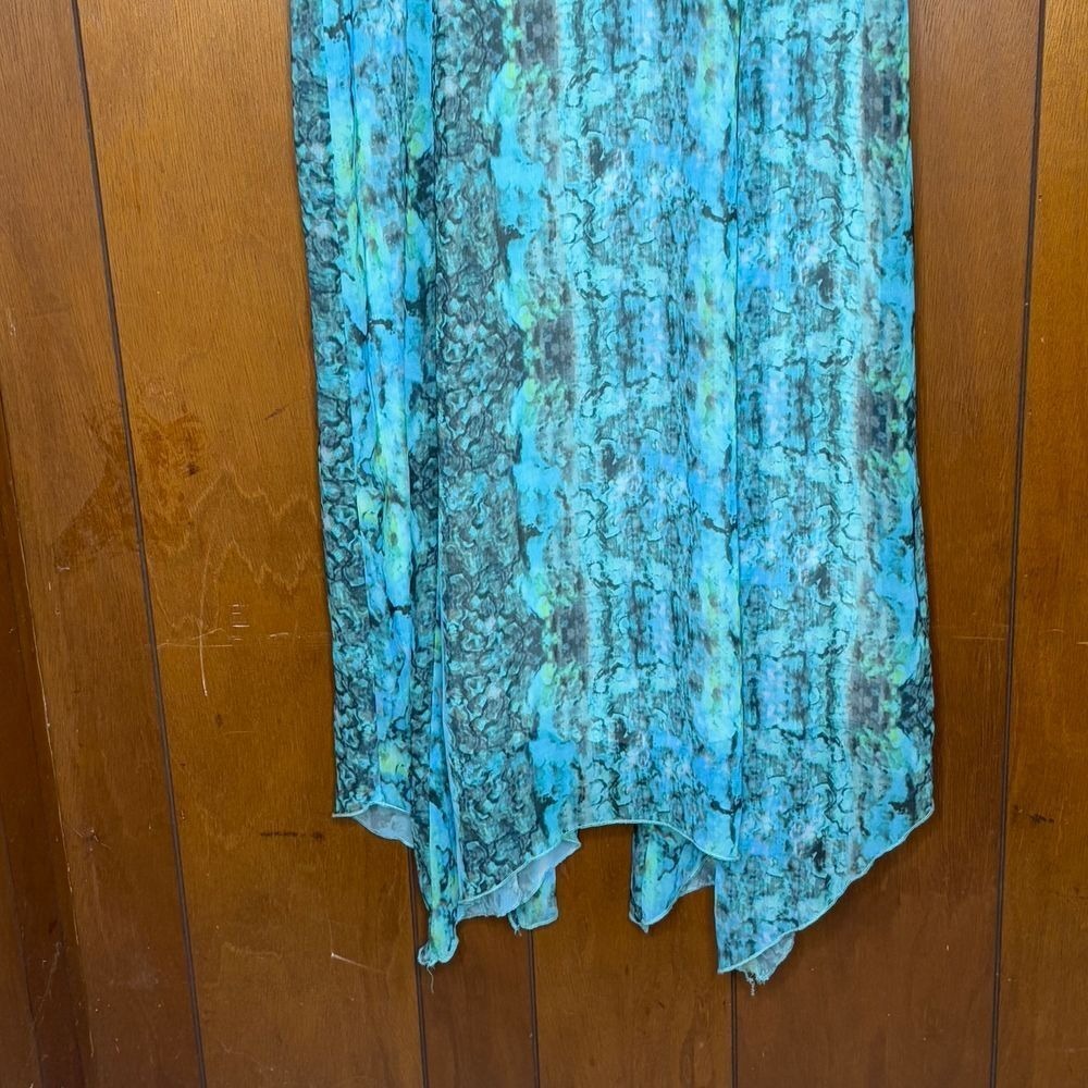 Long Elegant Legs Dress 10 Turquoise Marble Print Maxi Asymmetric Hem Y2K Fairy - Picture 4 of 16